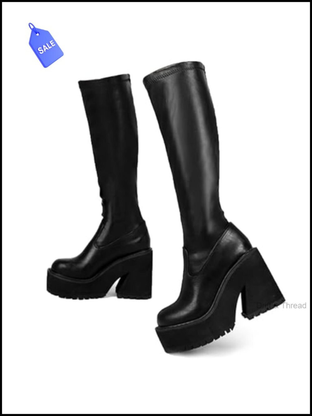 Knee High Platform Boots Elastic Wedge Chunky Heel